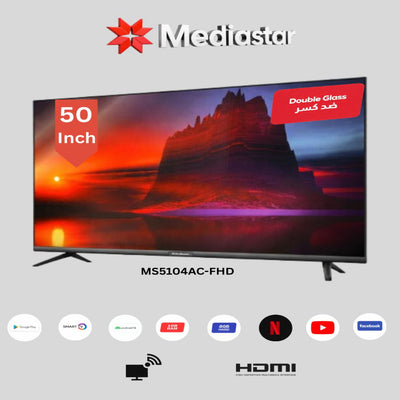 - تلفزيون ميديا ستار - 50 بوصة - ضد الكسر - سمارت GOOGLE PLAY HDMI MS5104AC-FHD