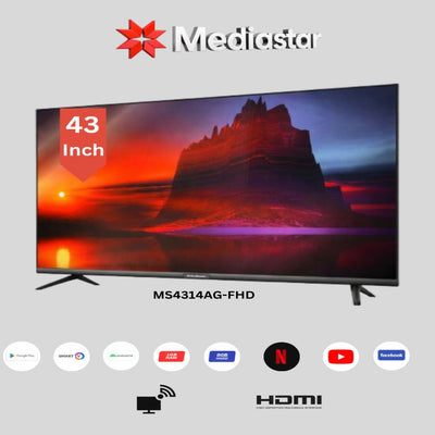 - تلفزيون ميديا ستار - 43 بوصة - سمارت GOOGLE PLAY HDMI MS4314AG-FDH